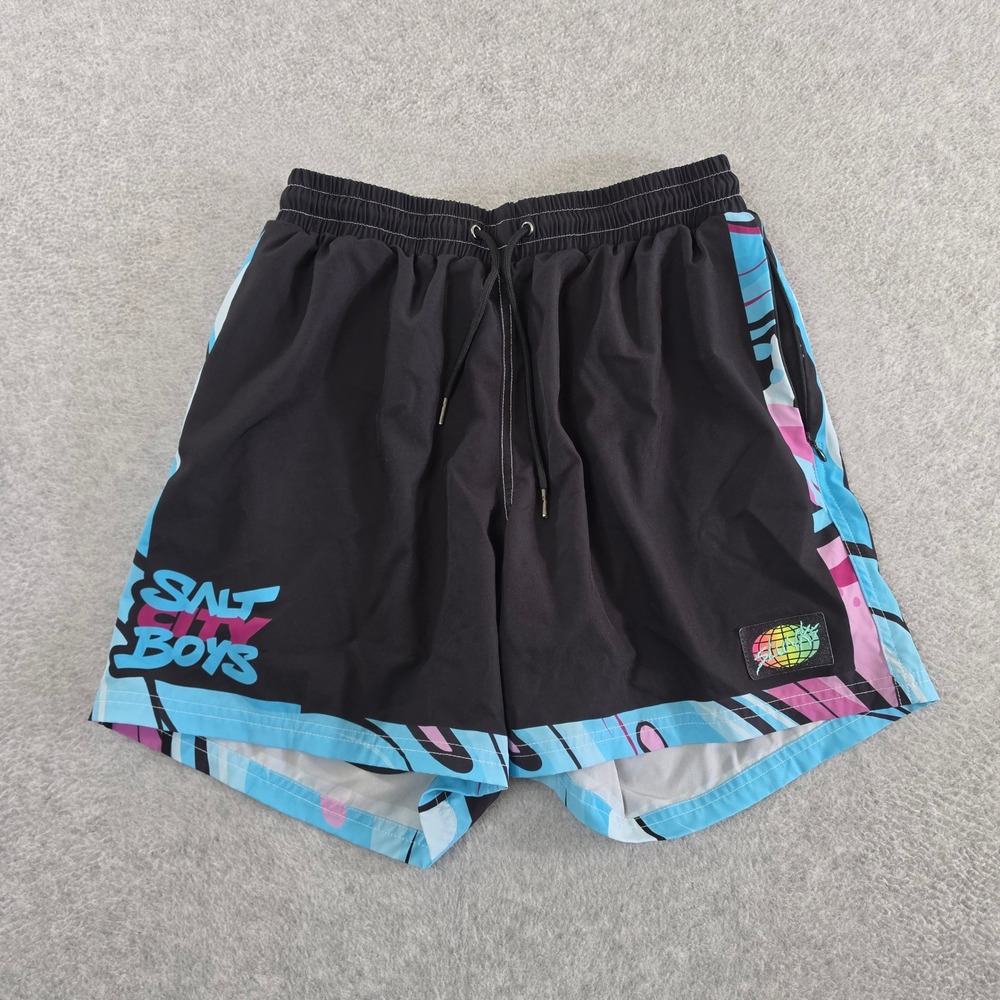 Slunks Salt City Boys Board Shorts Mens Medium Black Blue Pink Compression Liner